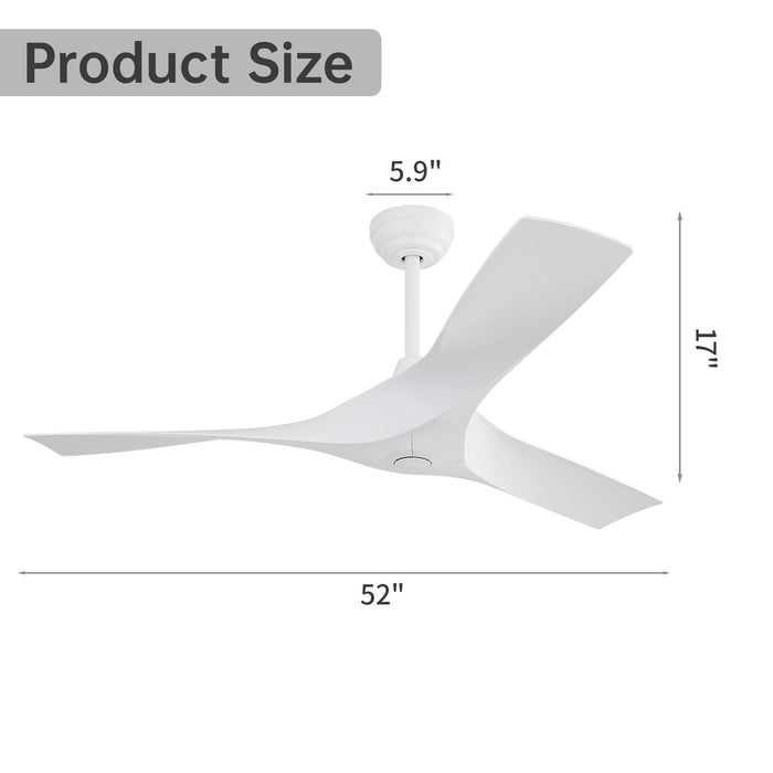 52" Ceiling Fan With Remote Control, Quiet Reversible DC Motor, For Indoor Outdoor Use - White