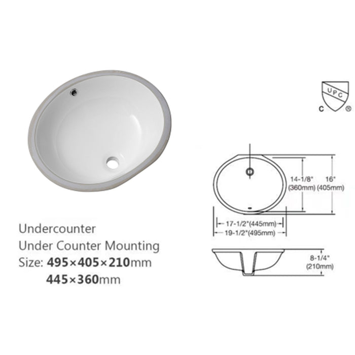 Elegant Ceramic Oval Undermount Bathroom Sink With Overflow
