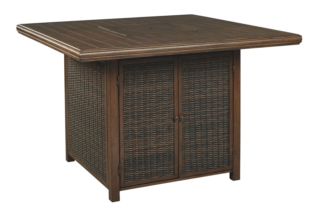 Paradise Trail - Square Bar Table w/Fire Pit - Medium Brown