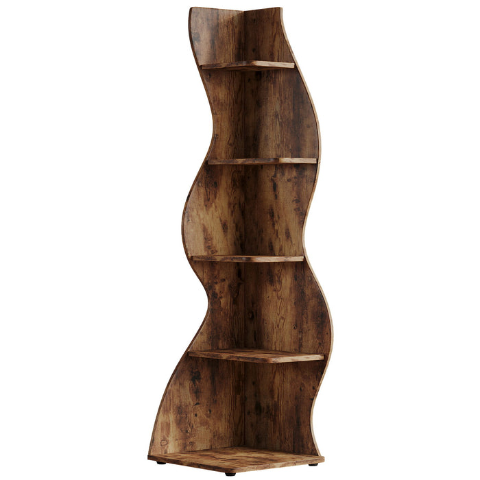 5 Tier Wavy Corner Bookshelf And Plant Stand For Living Room