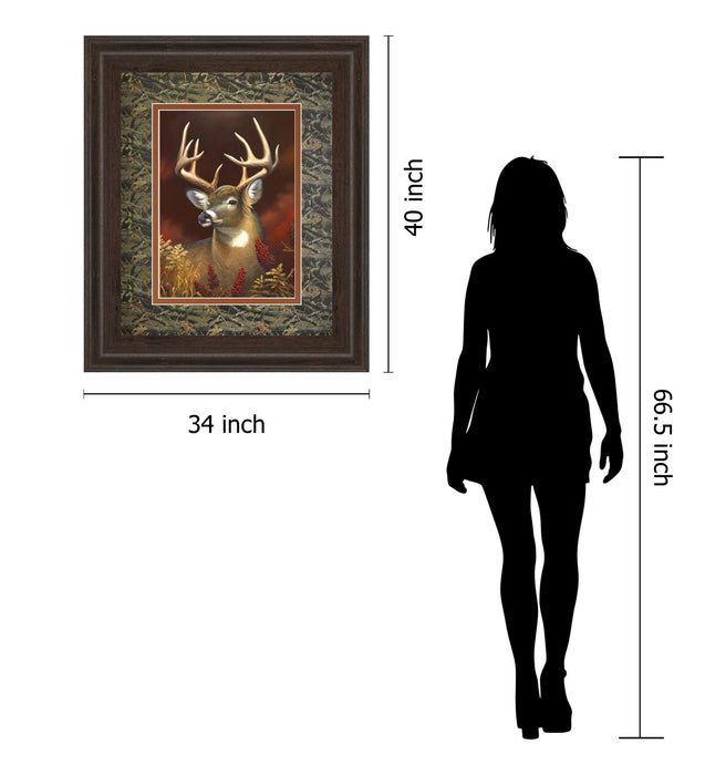 Deer Portrait Double Matted - Framed Print Wall Art - Red