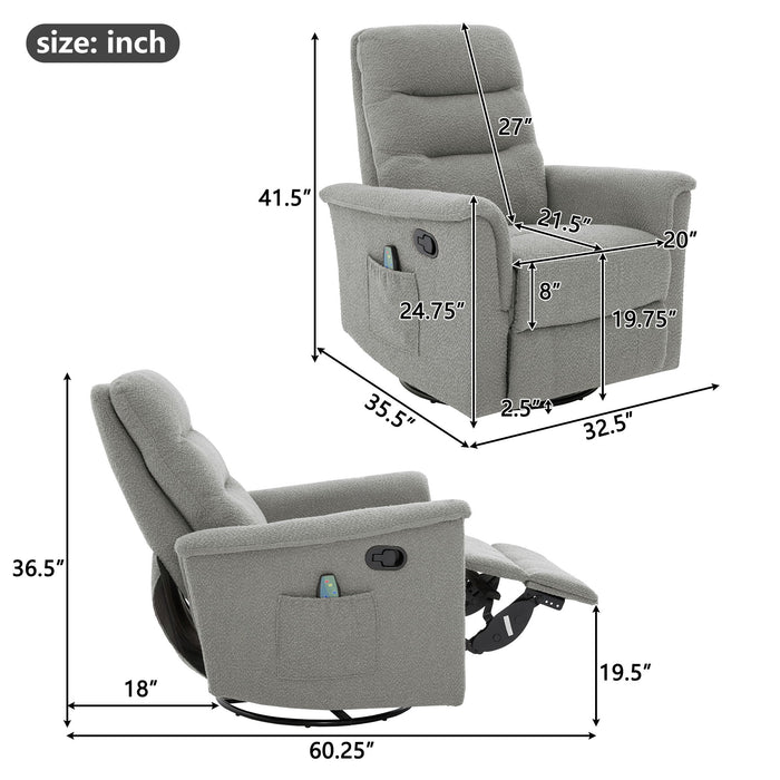 Manual Recliner Chair With 8 Point Massage And Swivel Function