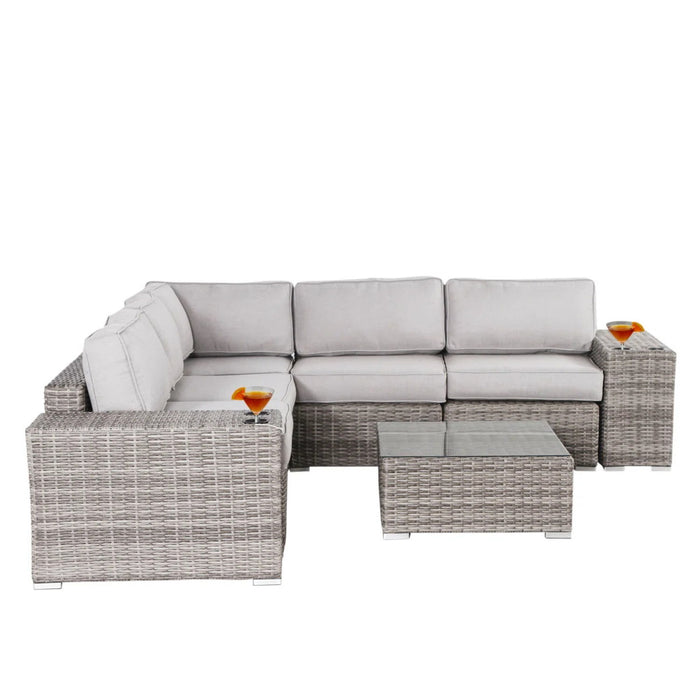 Modern Patio Rattan Sectional Set With Cushions