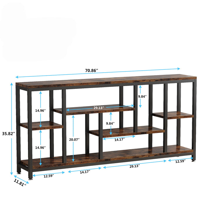 Tribesigns - Extra Long Console Table, 3 Tier With Storage Shelves - Rustic Brown