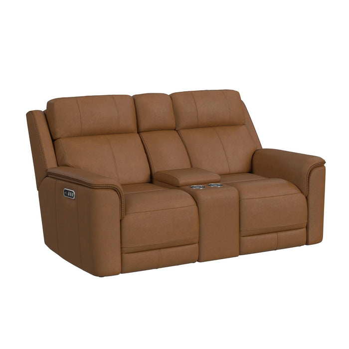 Mustang - Power Motion Loveseat With Console, Power Headrest And Lumbar - Butternut