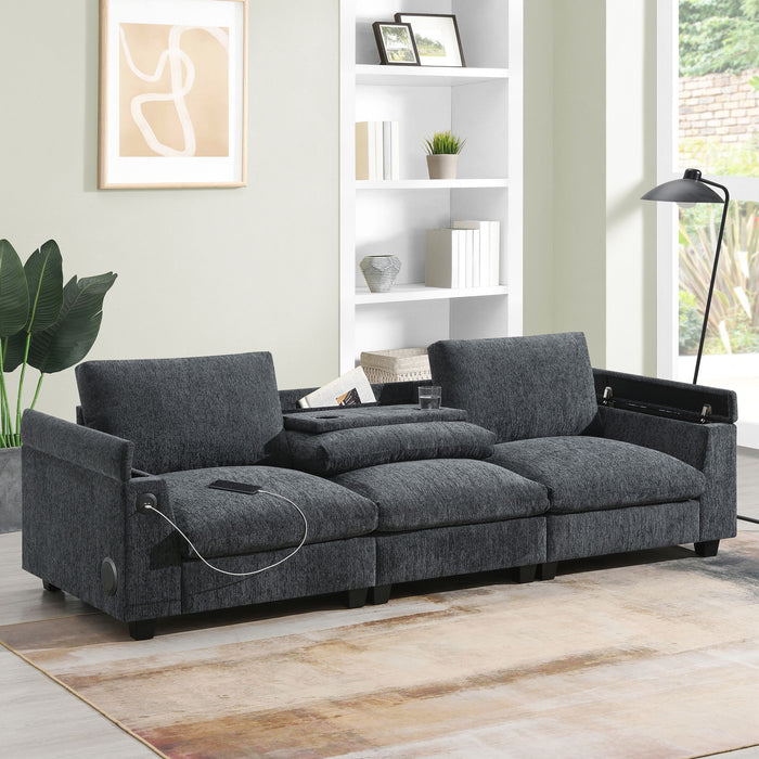 Sectional With Bluetooth Speaker Comfy Cloud Couch Set With Drop Down Table Cup Holders, USB Charger Storage Armrest Wide Seat Sofa