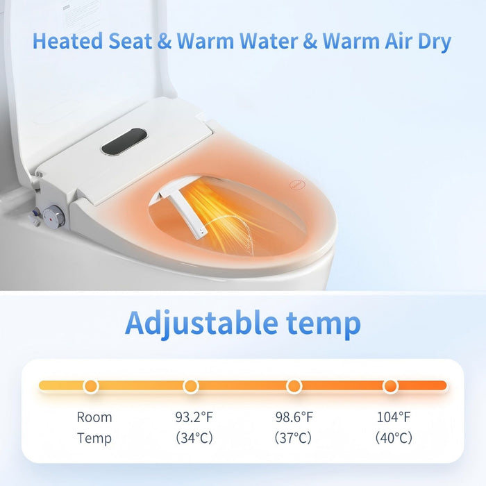 Smart Bidet Toilet Seat With Side Knob Adjustable Heated Seat With Water Temperature And Pressure Adjustment Portable Bidet - White