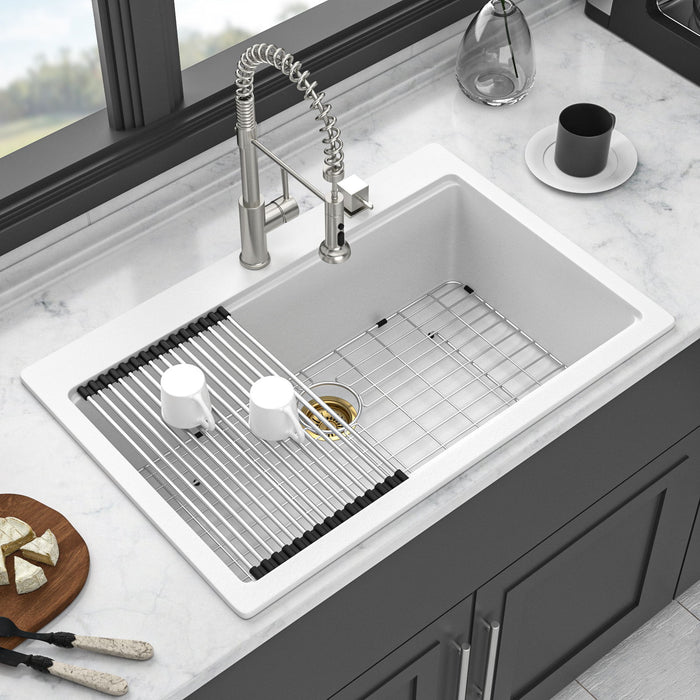 Granite Composite Quartz Kitchen Sink With Workstation Features And Drop In Design