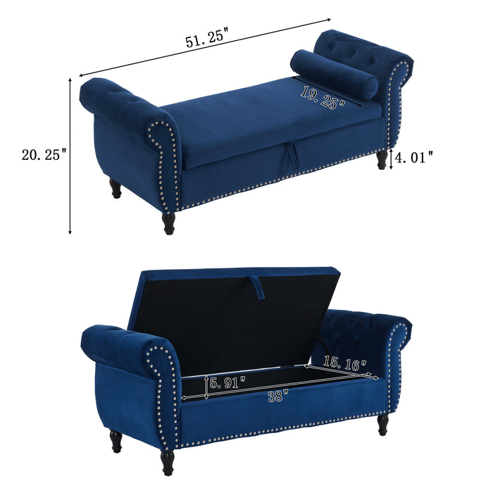 Luxurious Velvet Multifunctional Storage Ottoman Bench With Pillow