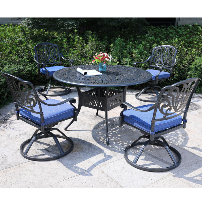Round 48.03" Long Aluminum Dining Set With Cushions