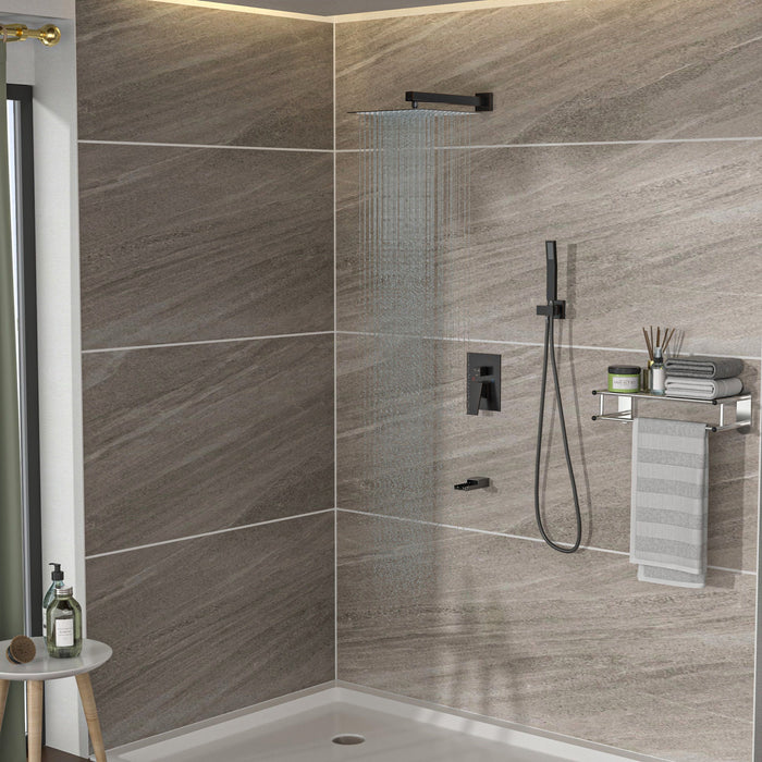 Wall Mounted Square Shower System With Waterfall Tub Spout And 12" Shower Head - Oil-Rubbed Bronze