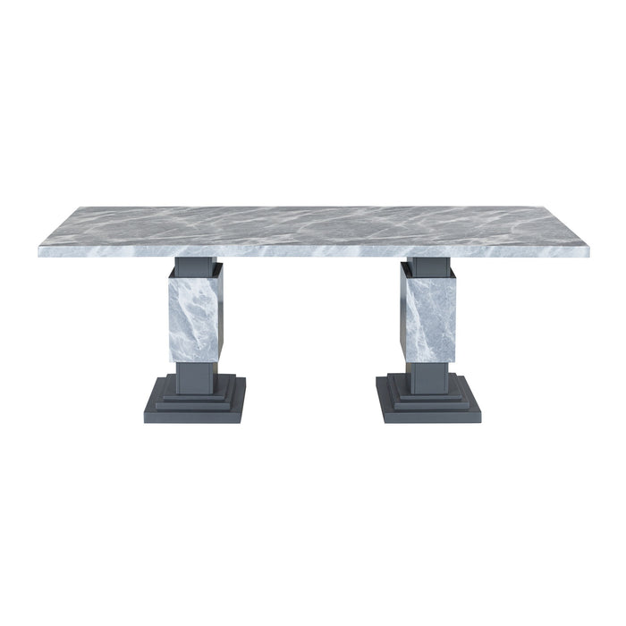 Michelle - Dining Table With Double Pedestal Marble Detailing - Gray