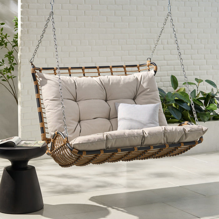 Arruda - Outdoor Wicker Porch Swing With Cushions