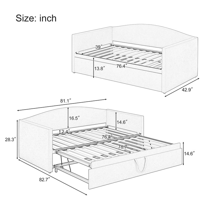 Daybed With Extended Pop Up Trundle, Upholstered Sofa Bed Daybed