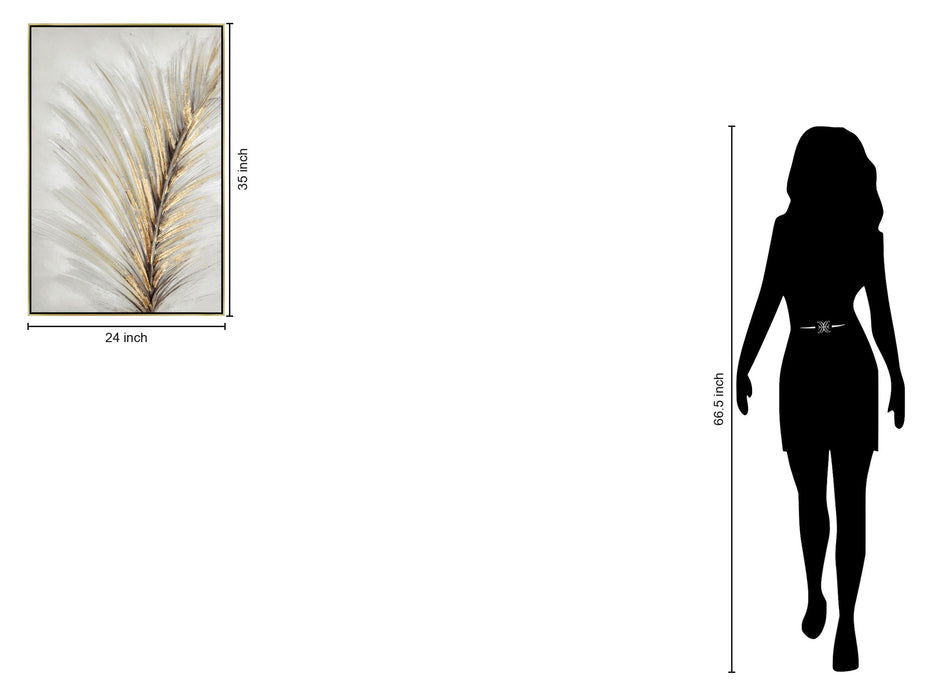 Hand Painted Textured Canvas With Foil In Frame Gold Feather - Gold