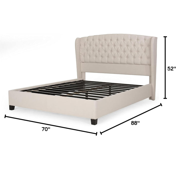 Twilight Fully Upholstered Fabric Wingback Queen Bed - Ivory