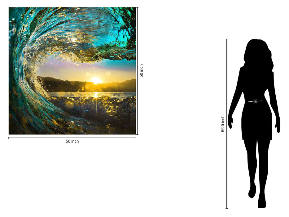 Floating Tempered Glass With Foil Waves On Sunset - Blue