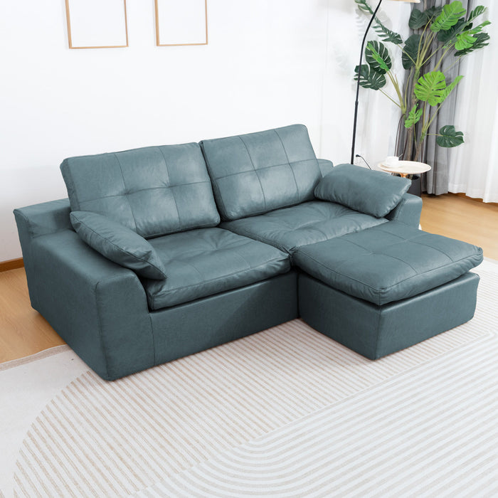 L - Shaped Modular 2 Seater Sofa With Movable Ottoman And High Density Sponge Cushions For Living Room