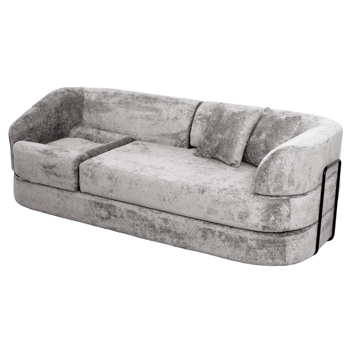 3 Seater Sofa With Built In Pet Bed Nook, Curved Design And 2 Throw Pillows