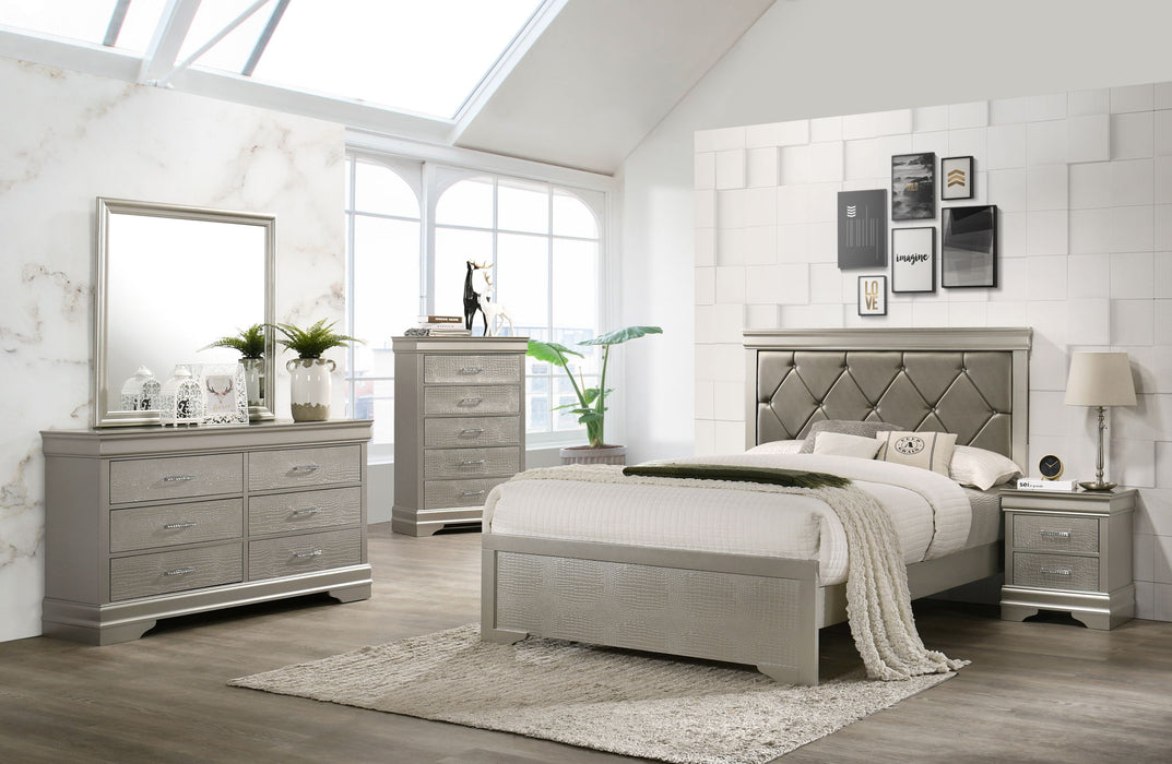 Amalia - California King 4 Piece Bedroom Set - Silver