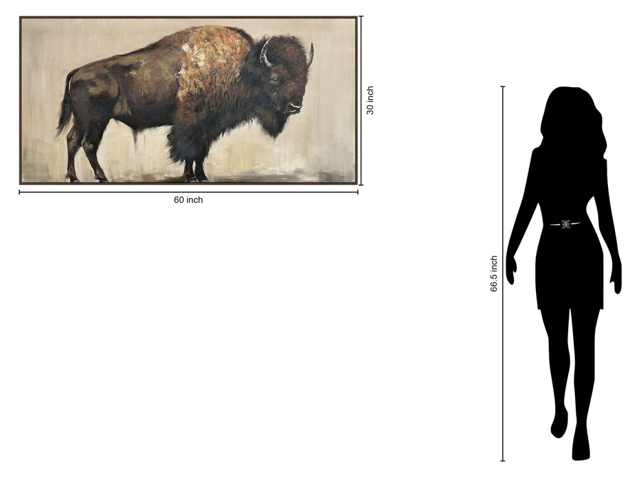 "Majestic Bison" Hand-Embellished Canvas In Frame - Brown / Earthy Tones