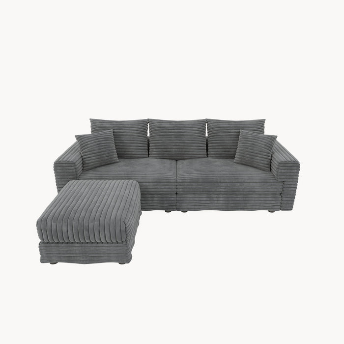 Deep Seat Convertible Sofa With Soft Pillows And Ottomans