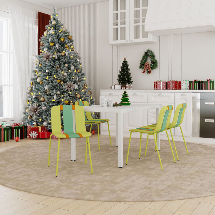 4 Piece Set Of Modern Striped Color- Blocking Single Chairs With Long Table