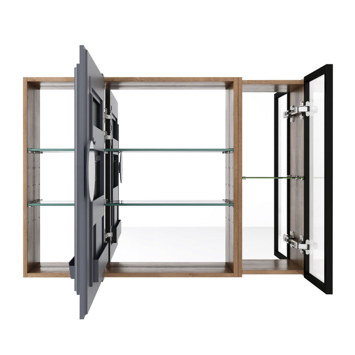 Wall Mounted Bathroom Mirror Cabinet With Soft Close Door, Adjustable Shelves - Imitative Oak