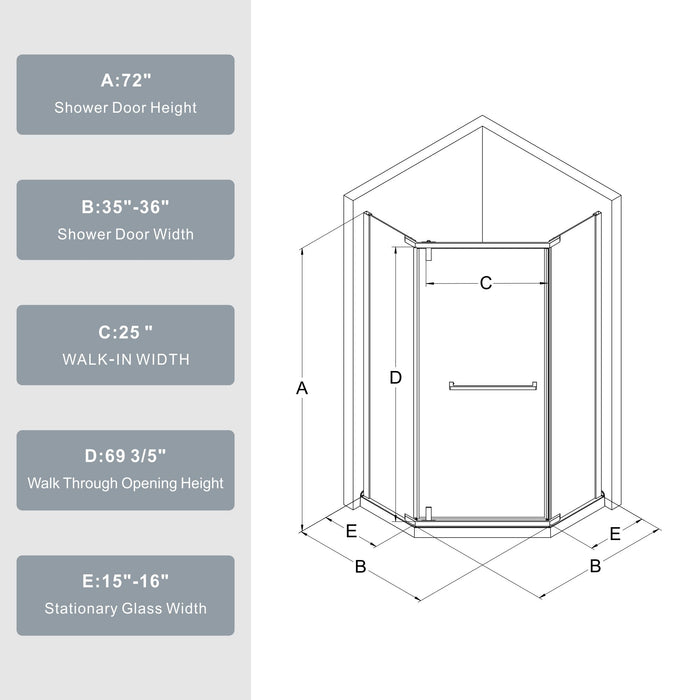 Goodyo - Neo-Angle Frameless Shower Door - Gold