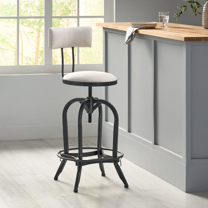 Industrial Modern Upholstered Adjustable Height Swivel Barstool - Beige