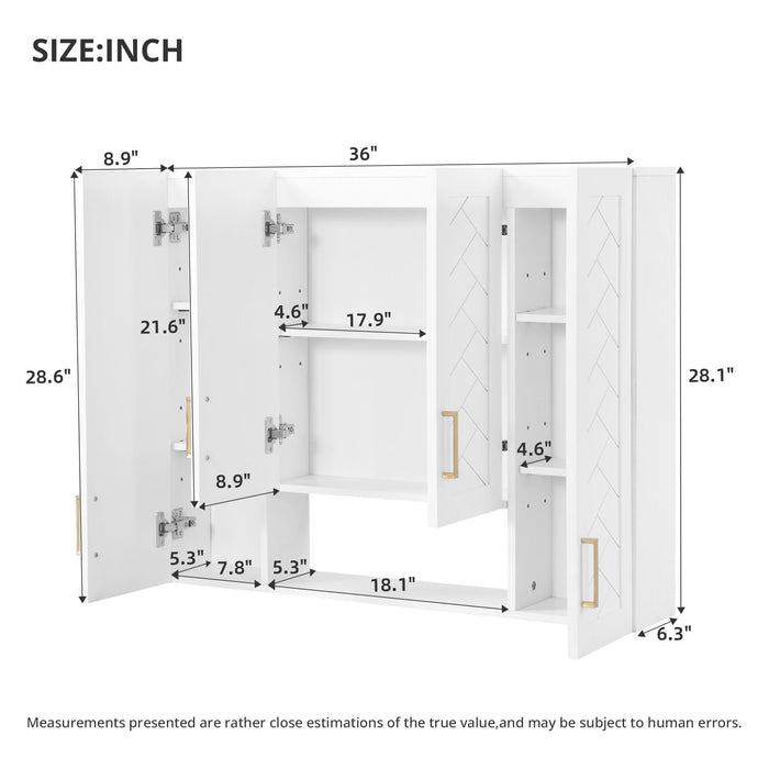 Wall Mounted Medicine Cabinet With 5 Adjustable Shelves, Exquisite Carving - White