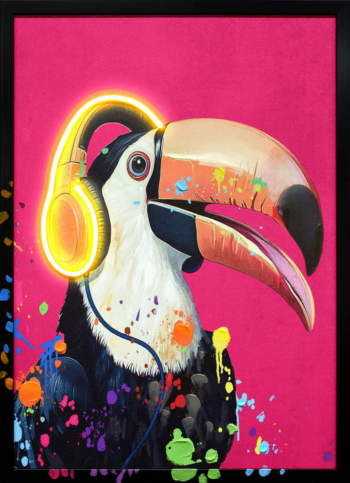 Neon Toucan Groove - 21" x 29" Framed Wall Art