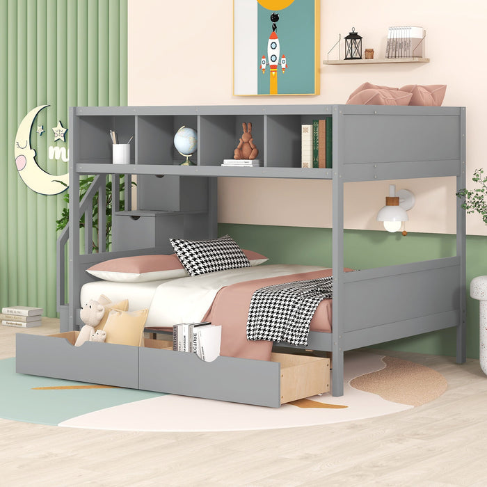 Bunk Bed With Shelfs, Storage Staircase And 2 Drawers