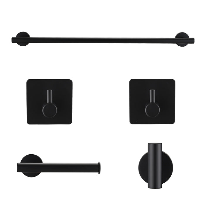 Bathroom Hardware Set Stainless Steel With Towel Bar, Paper Holder, And Hooks - Matte Black