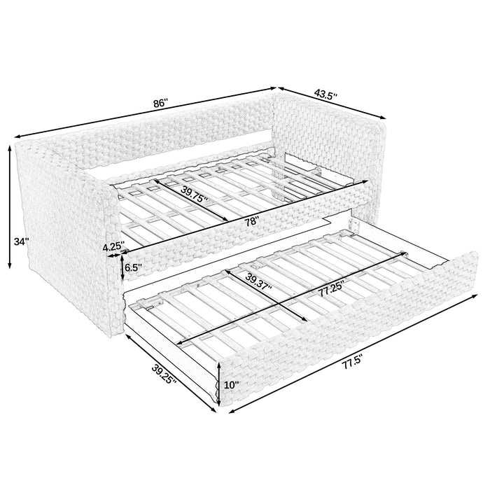 Modern Twin Size Daybed Upholstered Sofa Bed With Pull Out Feature - Dark Gray