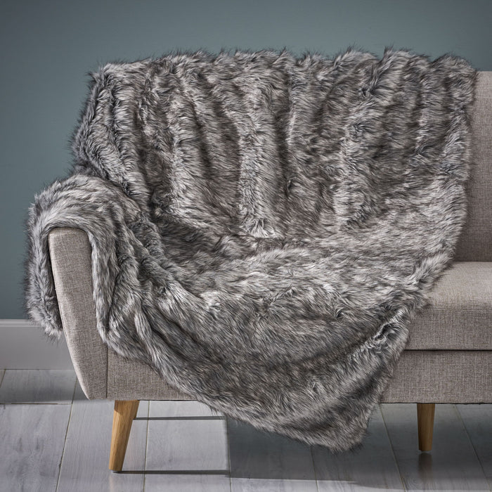 Luxury Throw Blanket With Streaks - Gray