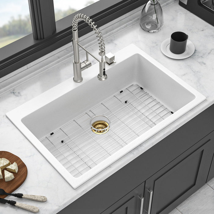 Quartz Kitchen Sink, Granite Composite, Drop In Sink With Durable Design
