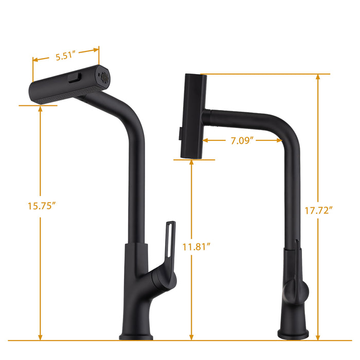Kitchen Waterfall Faucet With Pull Down Sprayer, Single Handle, 360 Degree Rotating
