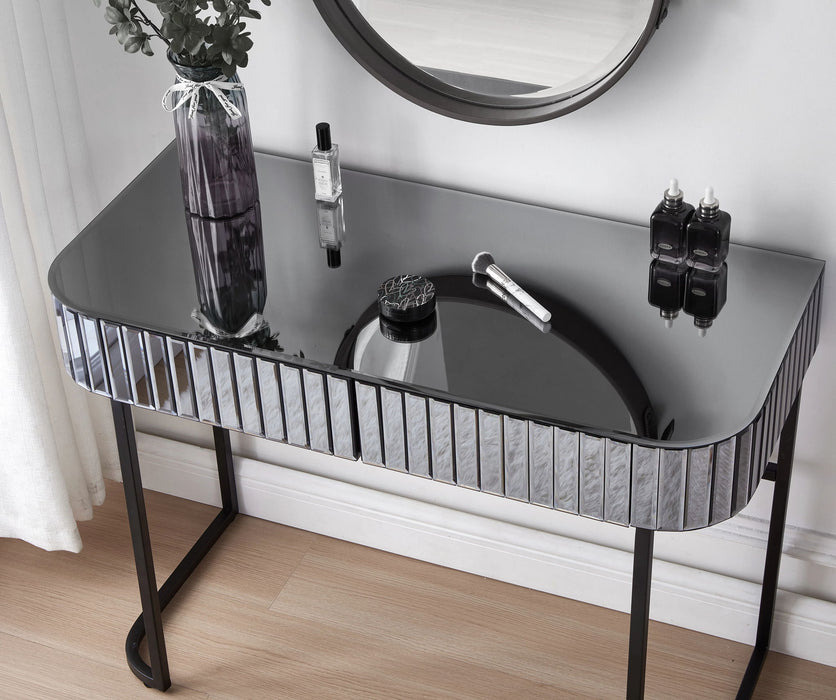 Mirrored Makeup Vanity Table With Stainless Steel Base And 2 Drawers