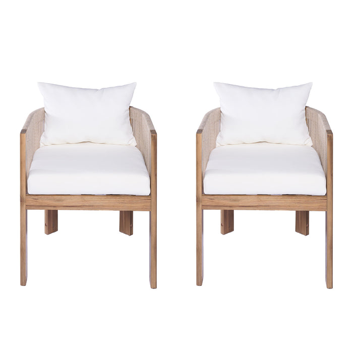Matera - Patio Dining Chair (Set of 2) With Wraparound Back And Removable Cushion Cover - Teak / Beige