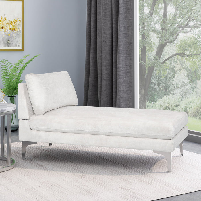 Fabric Upholstered Chaise Lounge With Iron Bracket Legs