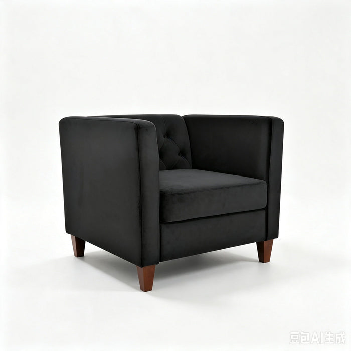 Button Tufted Accent Square Arm Upholstered Chair - Black