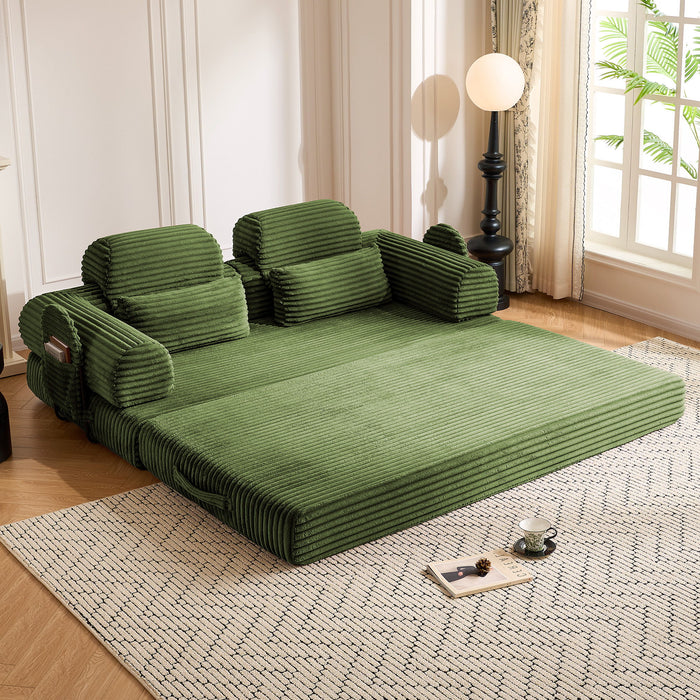 Convertible Sleeper Sofa With & Side Storage Pocket, Foldable Upholstered Couch For Living Room