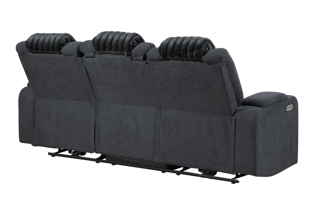 U8000 - Power Reclining Sofa With Power Headrest, Dropdown Table With Wood Trim & Reading Light & LED Light - Black