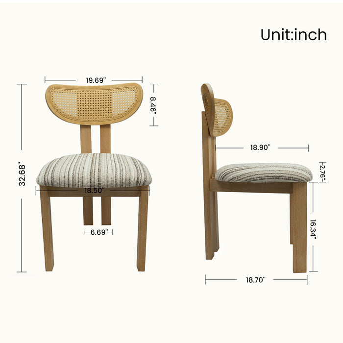 Striped Upholstered Rattan Back Dining Chairs (Set of 2)