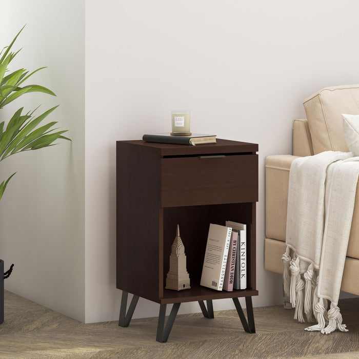 Modern Industrial Tall End Table With Drawer And Shelf - Walnut