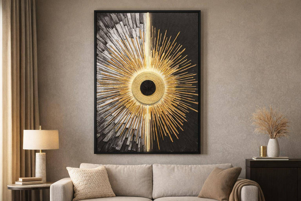 Solar Divide I Hand-Embellished LED Canvas In Frame - Black / White