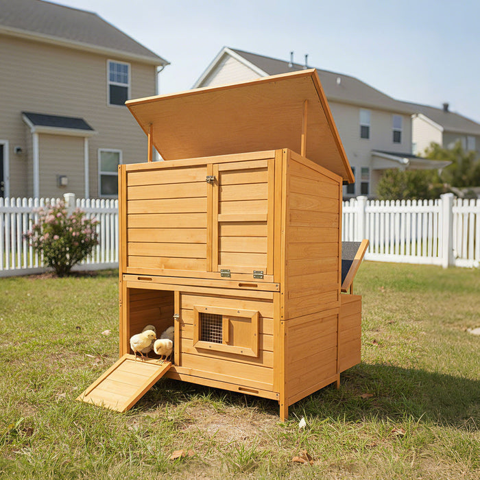 Chicken Coop, Large Chicken Coop With 3 Nesting Boxes, Foldable Ramp And Flip Up Asphalt Roof - Orange