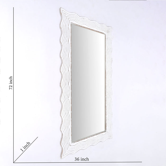 Handcarved Wave Design Rectangle Mirror Accent Enhancing Space - Antique White