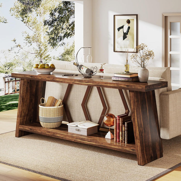 Accent Extra Long Console Table With 2 Tier Storage - Brown